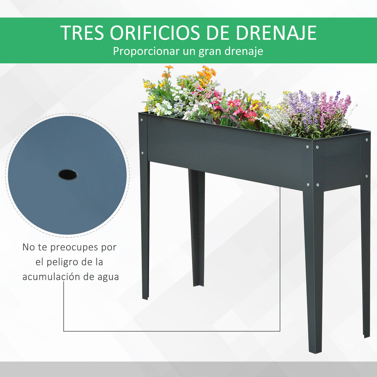Jardinera Elevada Outsunny Metal Gris Oscuro 100x30x80cm_5