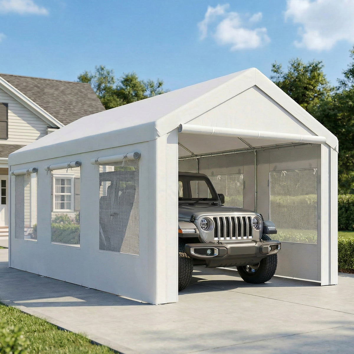 Carpa Para Garaje Outsunny Acero Galvanizado, Pe Blanco 600x295x295 Cm_1