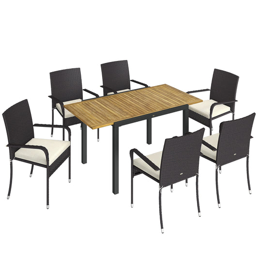 Conjunto De Jardín Outsunny Ratán Pe, Madera De Acacia Crema 150x80x76 Cm_0