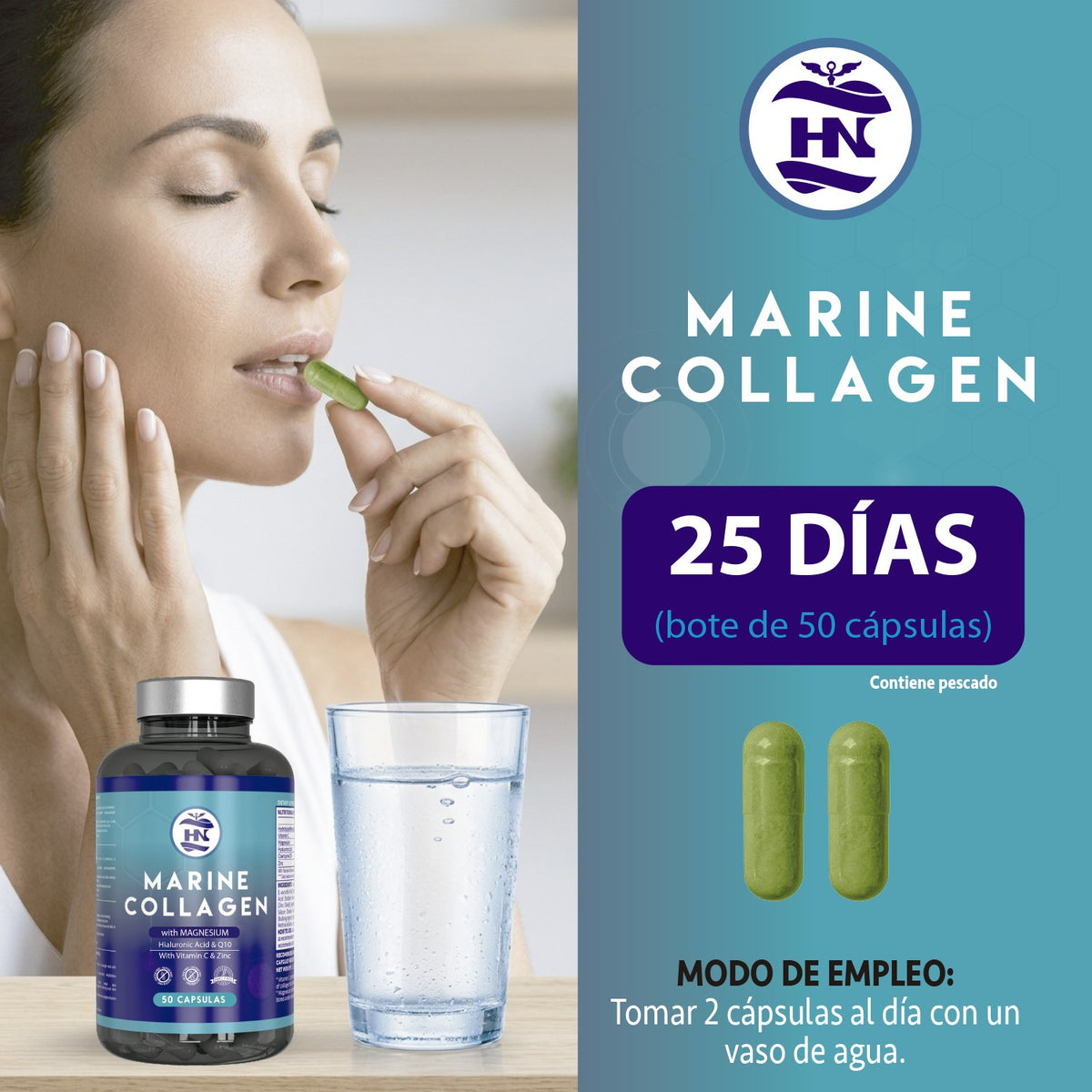 Pack Colágeno Marino Con Ácido Hialurónico (50 Cápsulas) + Creatina Monohidrato En Polvo Sin Sabor (306 G)_2