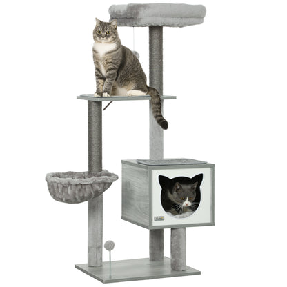 Pawhut Árbol Rascador Para Gatos 126 Cm Con Plataforma Hamaca Caseta Gris_0
