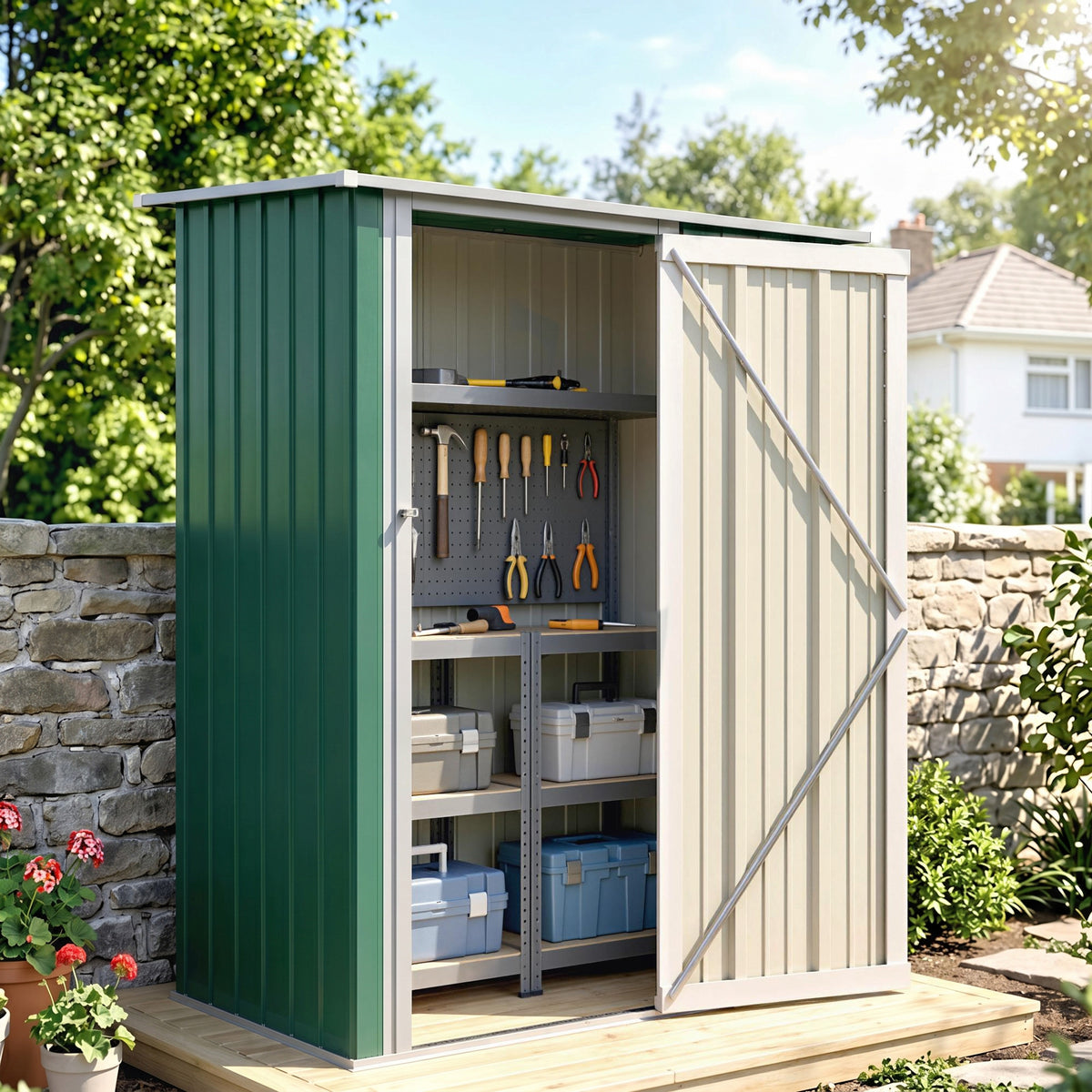 Outsunny Caseta De Jardín 1,07m² 142x86x189cm Metálico Con Puerta Verde_1