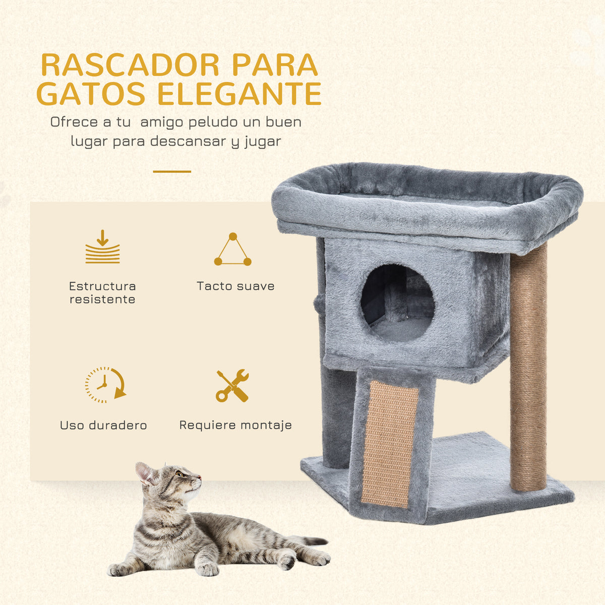 Pawhut Árbol Rascador Para Gatos Pequeños De 57 Cm Con Poste De Yute Rascador_3