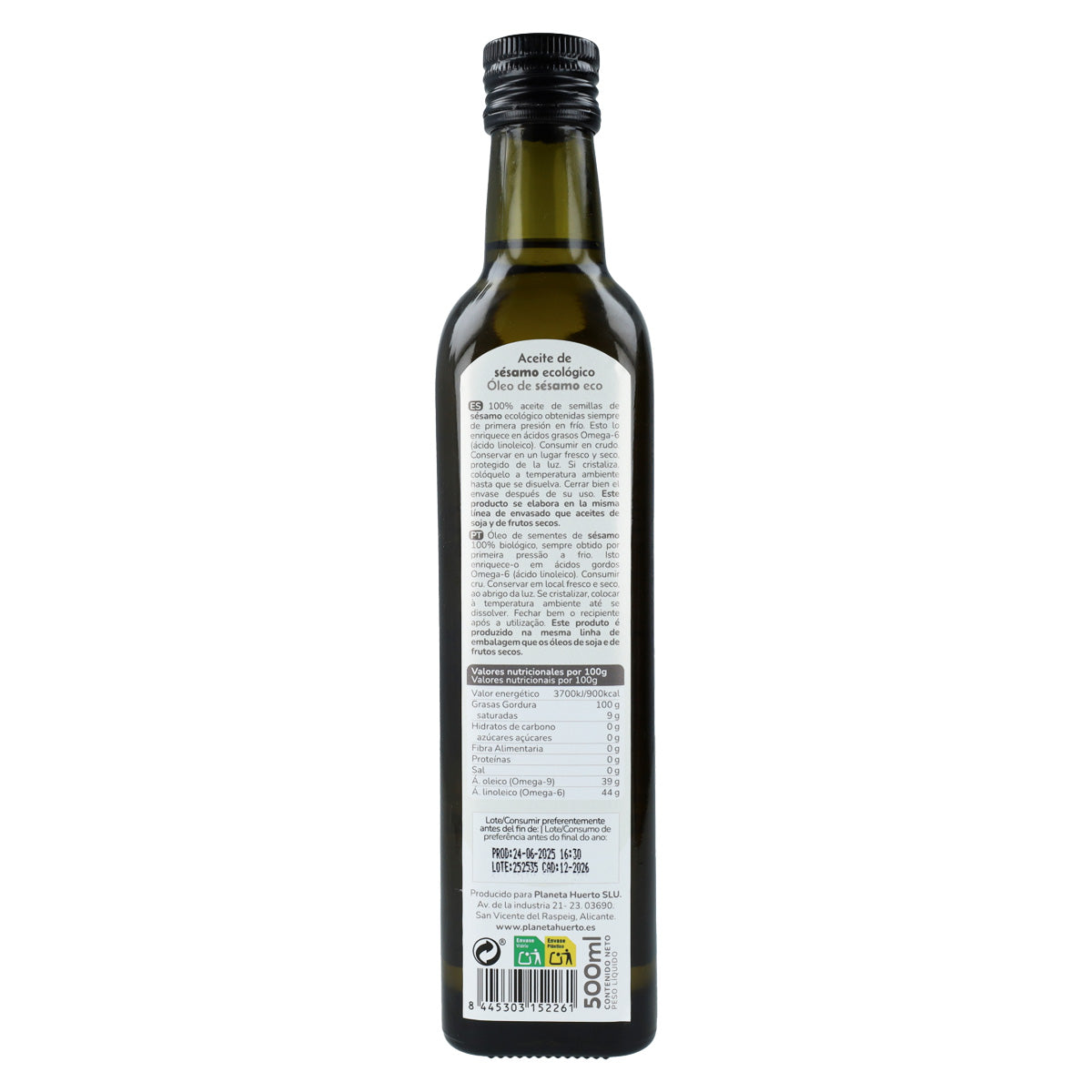 Pack 2x Aceite de Sésamo prensado en frío ECO Planeta Huerto 500 ml