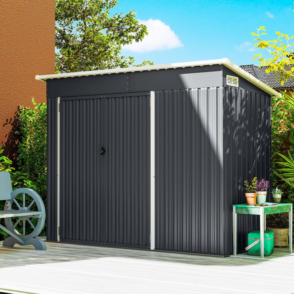Caseta De Jardín Outsunny Acero Galvanizado Gris Oscuro 234x132x185 Cm_4