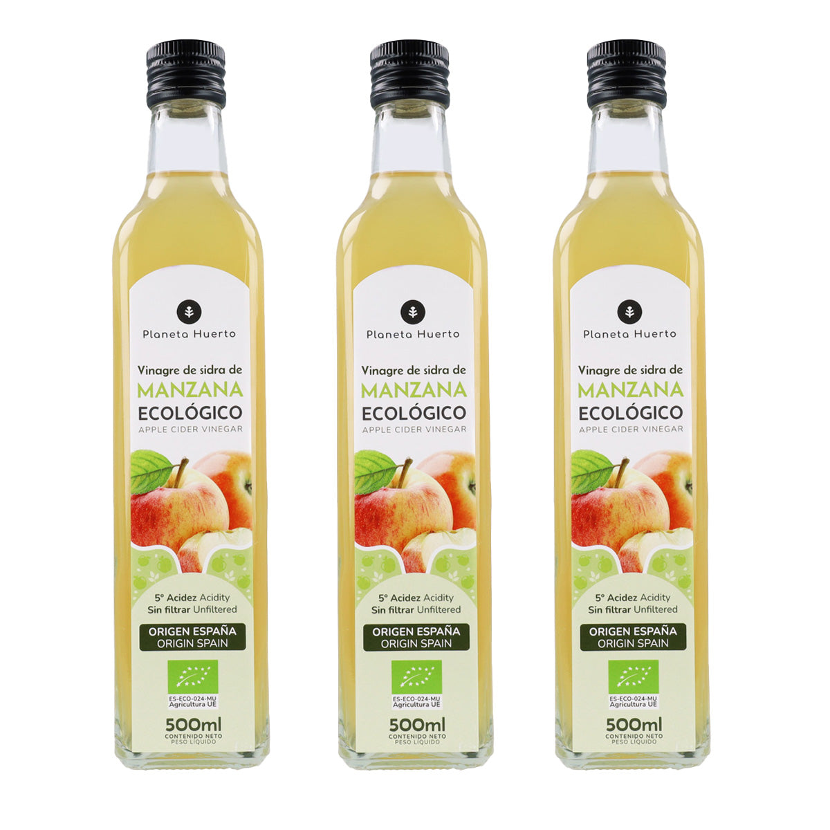 Pack 3x Vinagre de sidra de manzana sin filtrar ECO Planeta Huerto 500 ml