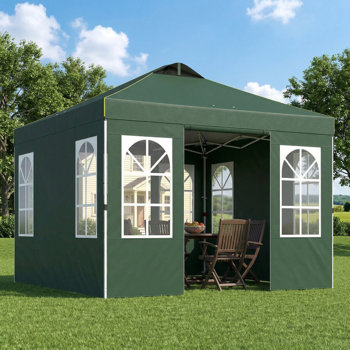 Carpa Plegable Outsunny Tela Oxford, Metal Verde 293x293x272 Cm_1
