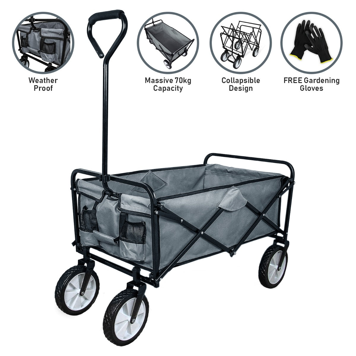 Carretilla De Jardín Plegable Gris Para Jardinería Con Funda Impermeable_1
