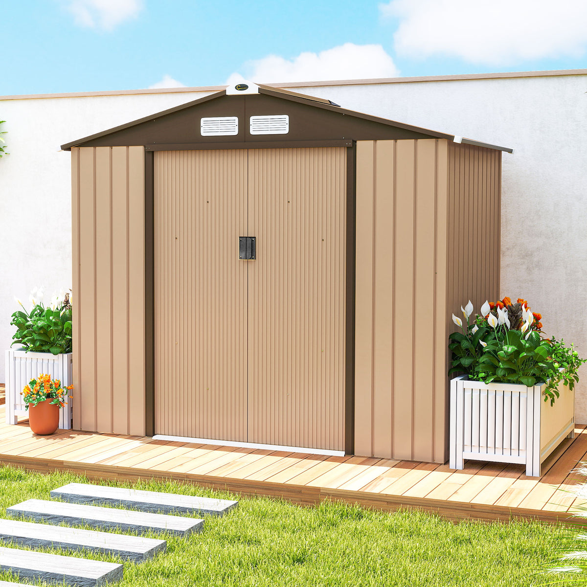 Caseta De Jardín Outsunny Acero Galvanizado Amarillo 213x130x185 Cm_4