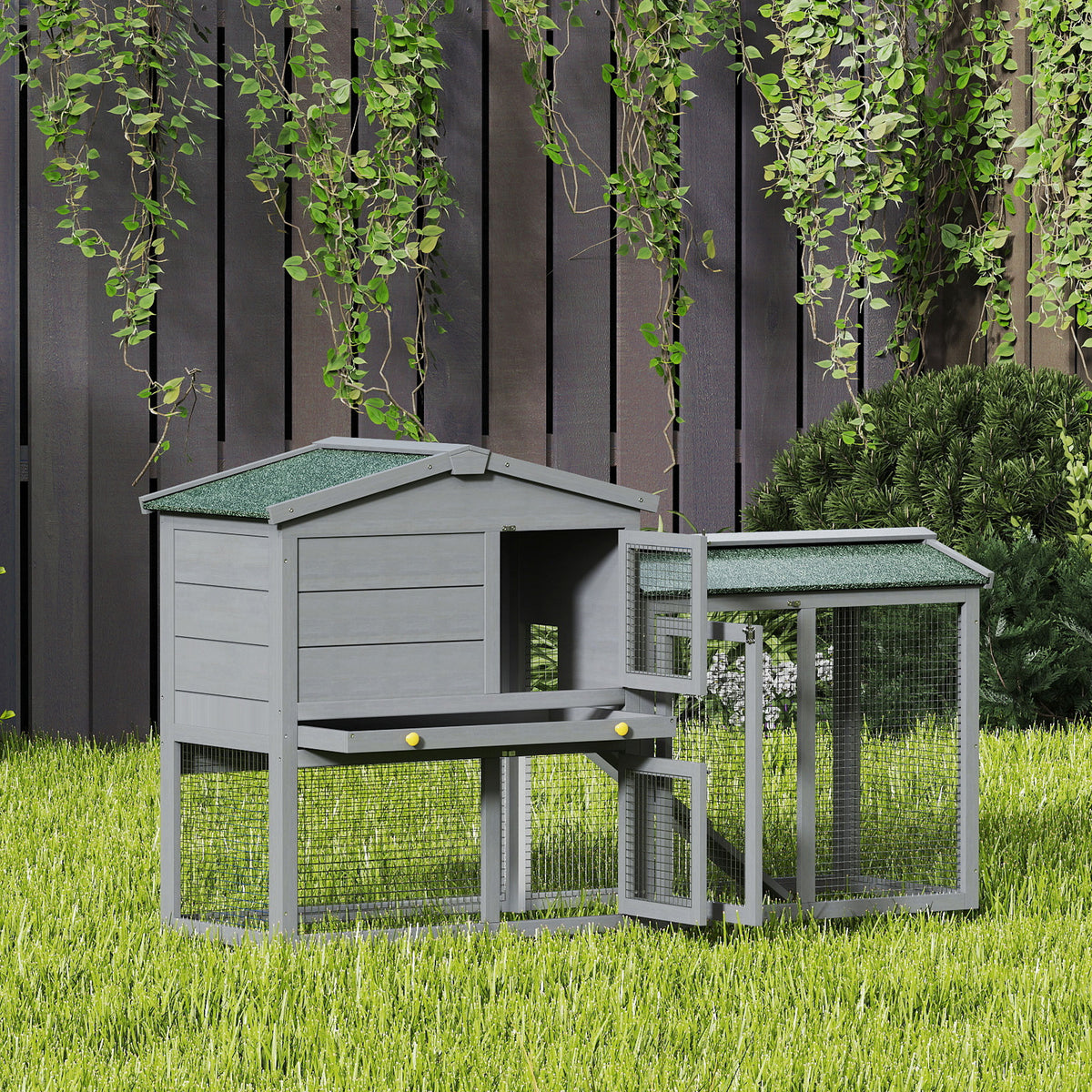 Conejera De Exterior Pawhut Madera De Abeto Gris 150x45x85 Cm_3