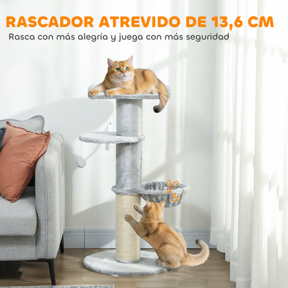 Pawhut Árbol Rascador Para Gatos 103,5 Cm Con Cama Hamaca Bola Gris Claro_3