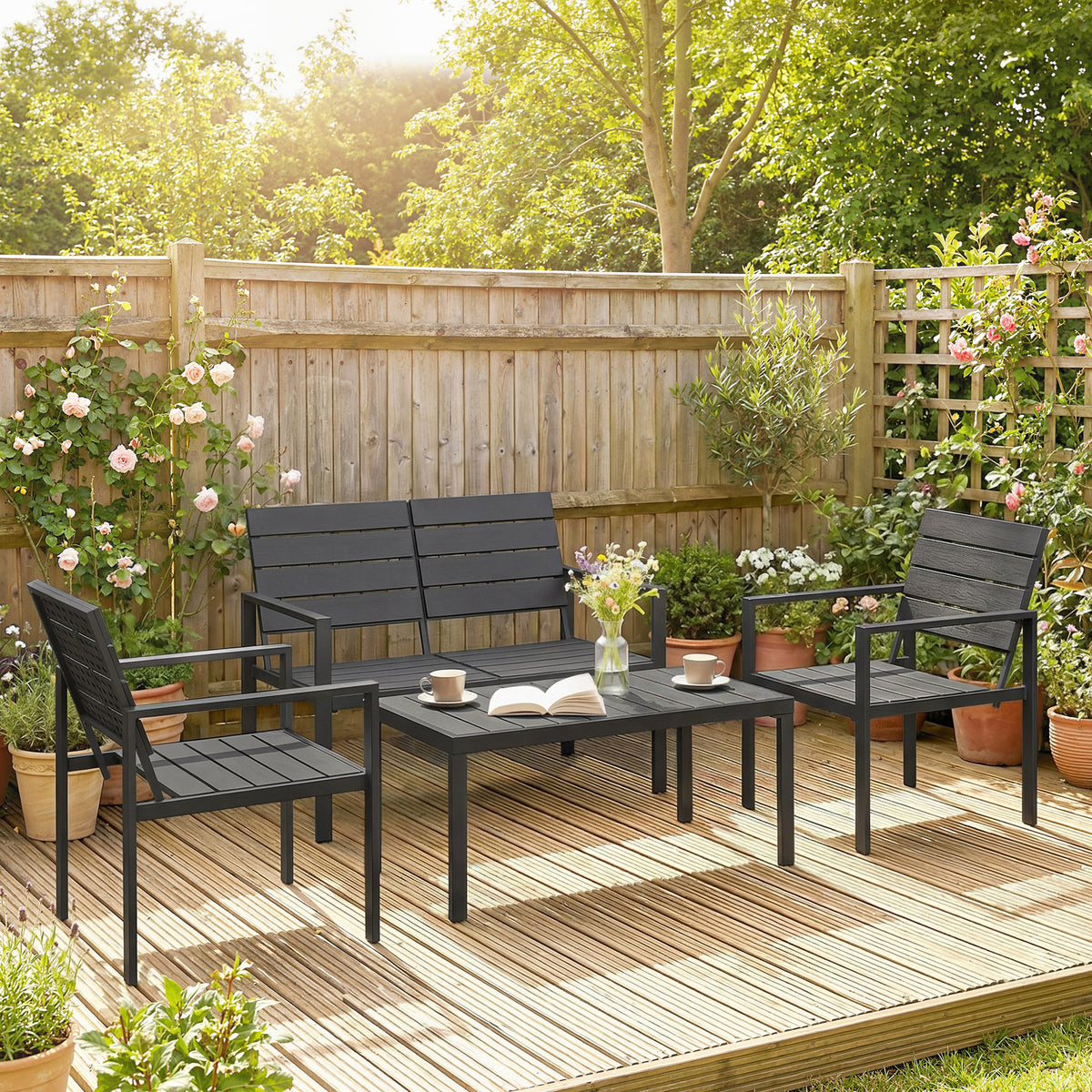 Muebles De Jardín Outsunny Hdpe, Metal Negro 104x71x76.5 Cm_1