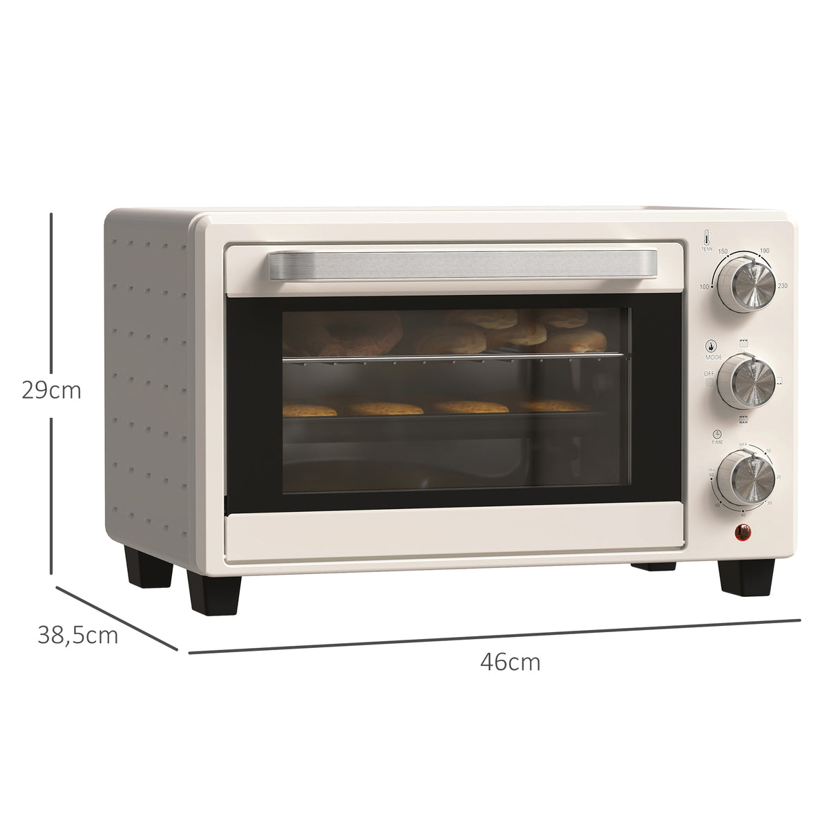 Horno Eléctrico Homcom Metal, Vidrio Templado Crema 46x38.5x29 Cm_2