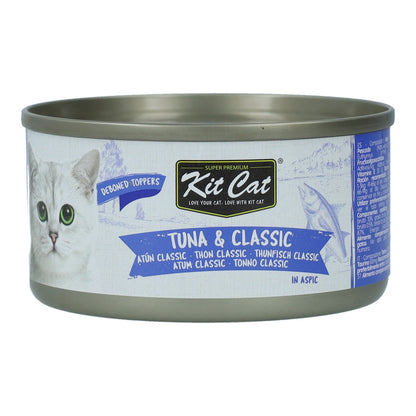 Kit Cat Lata Toppers - Atún &amp; Katsobushi 80 g Comida húmeda para gatos en gelatina