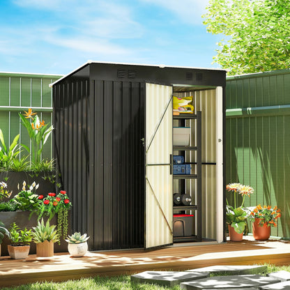 Caseta De Jardín Outsunny Acero Galvanizado Gris Oscuro 163x90x179 Cm_1
