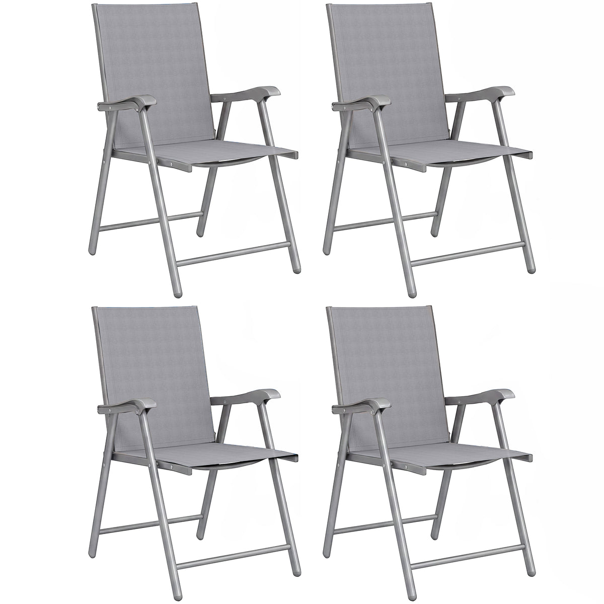 Sillas Plegables Outsunny Acero, Textilene Gris Claro 62x58x97 Cm_0