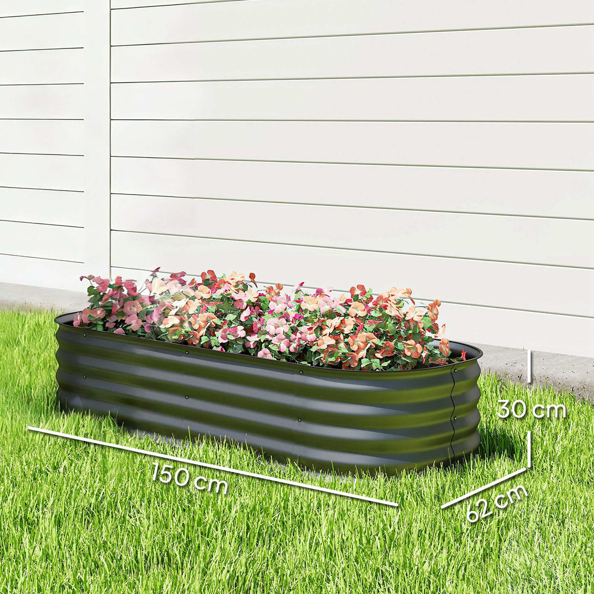 Jardinera Exterior Outsunny Acero Galvanizado Gris Oscuro 150x62x30 Cm_2