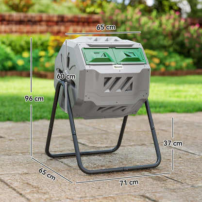 Compostador De Tambor Outsunny Acero, Pp Gris 71x64x96 Cm_2