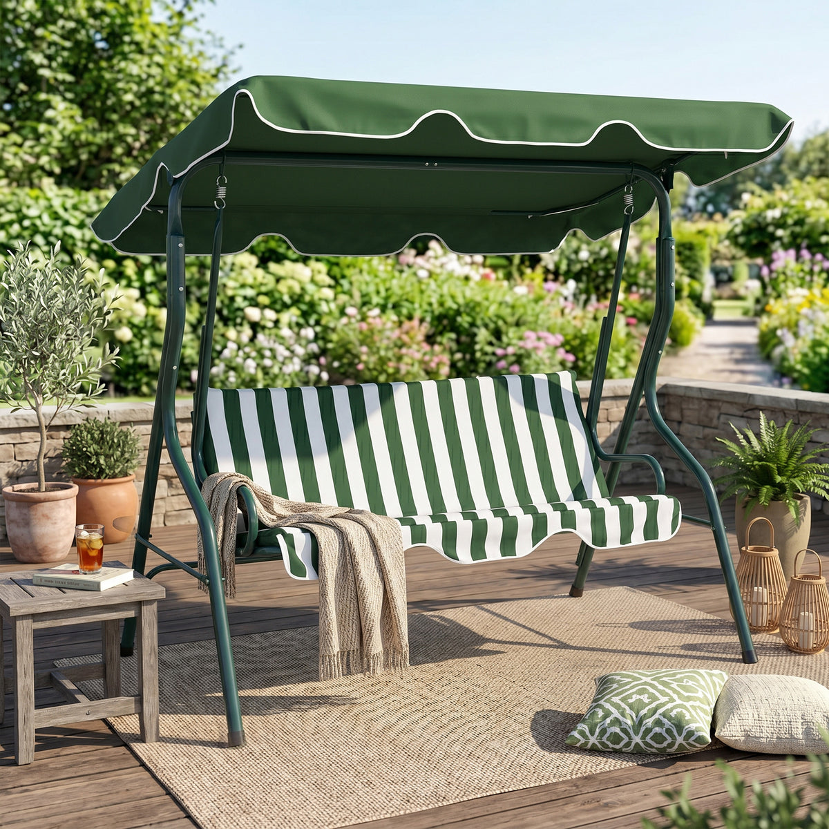 Columpio De Jardín Outsunny Acero, Poliéster Verde 170x110x153 Cm_4