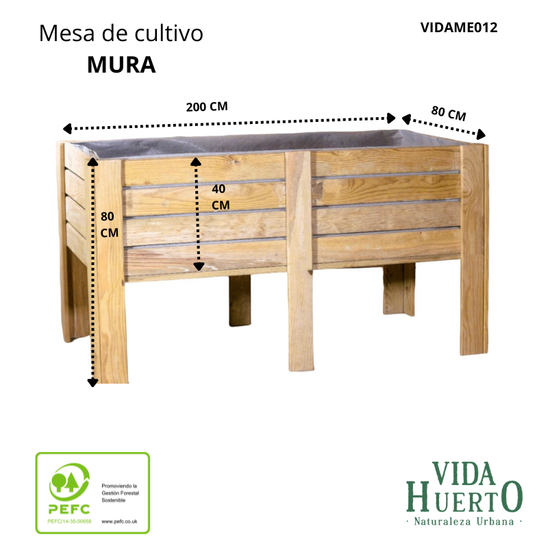 Mesa De Cultivo Mura Profunda 40cm Vidahuerto 200x80x80 Cm._4