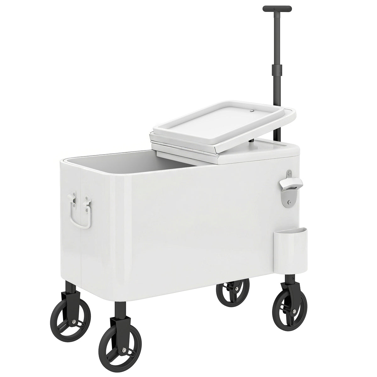 Carrito Nevera Outsunny Acero, Pu Blanco 75x35x120 Cm_0