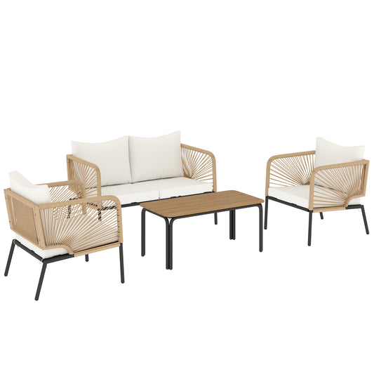 Muebles De Jardín Outsunny Metal, Ratán Pe Blanco 116x66x62 Cm_0