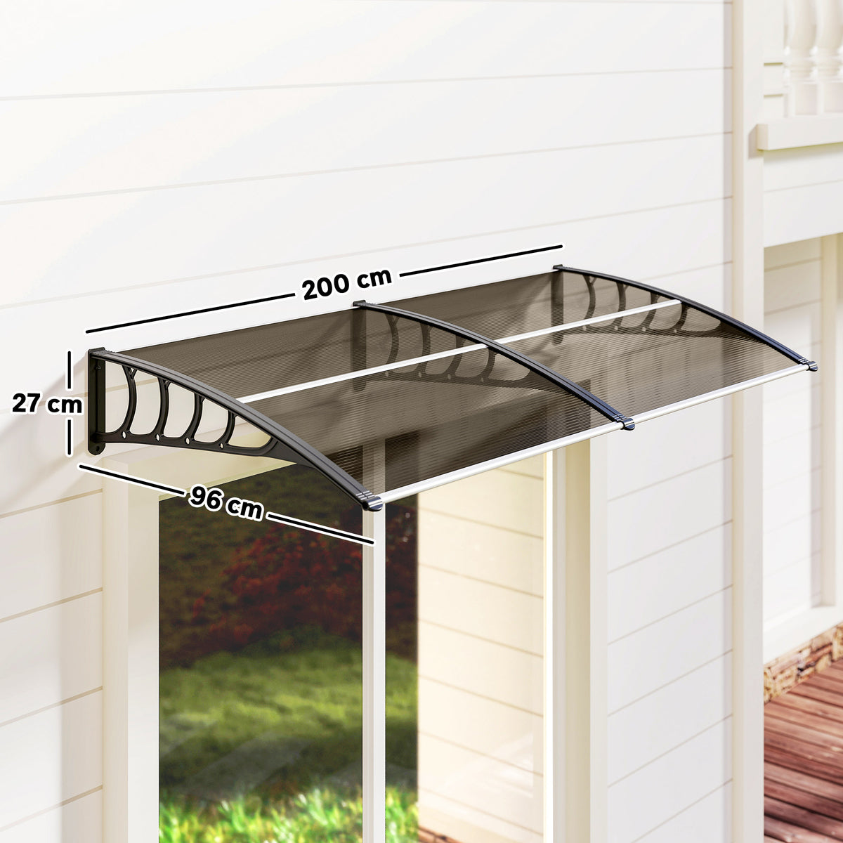 Marquesina Exterior Policarbonato Outsunny 200x96x27 Cm Marrón_2