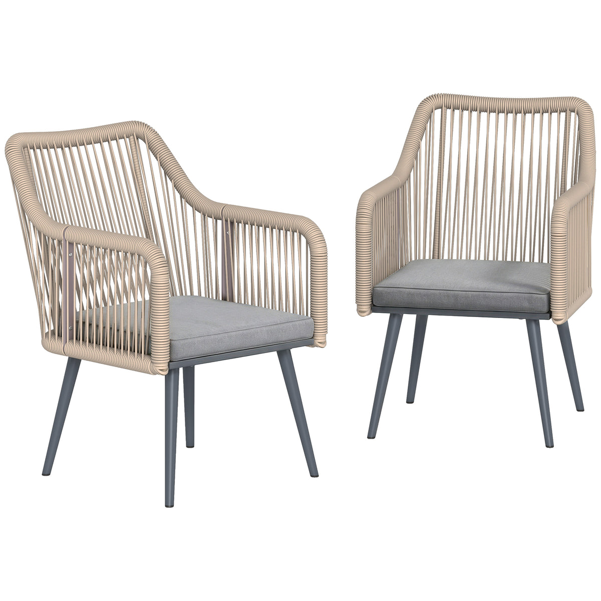 Sillas De Jardín Outsunny Acero, Ratán Pe Gris Claro 65x54x80 Cm_0