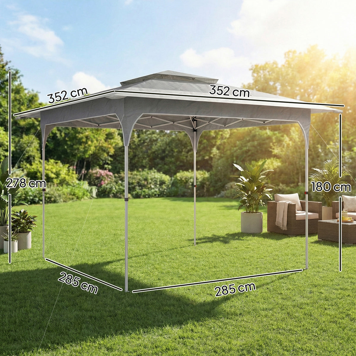 Carpa Plegable Outsunny Tela Oxford, Metal Gris Oscuro 352x352x278 Cm_2