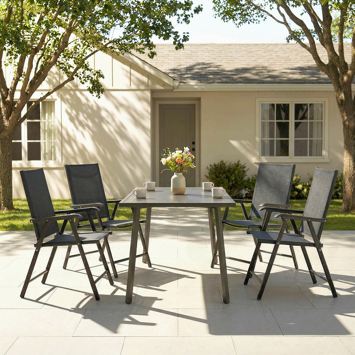 Sillas Plegables Outsunny Acero, Textilene Negro 62x58x97 Cm_4