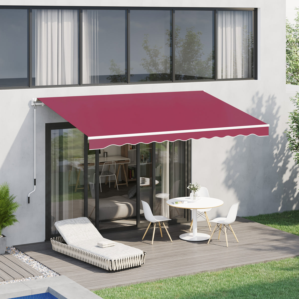 Toldo Manual Plegable Outsunny Rojo 395x245 Cm Aluminio Metal_1