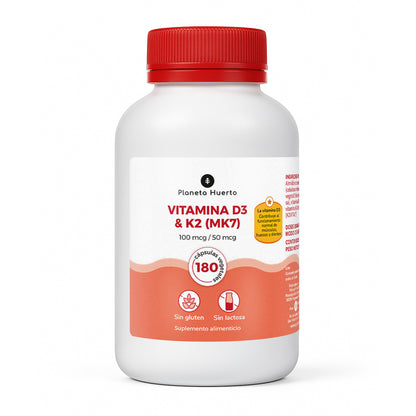 Vitamina D3 &amp; K2 Mk7 Planeta Huerto 180 Capsulas
