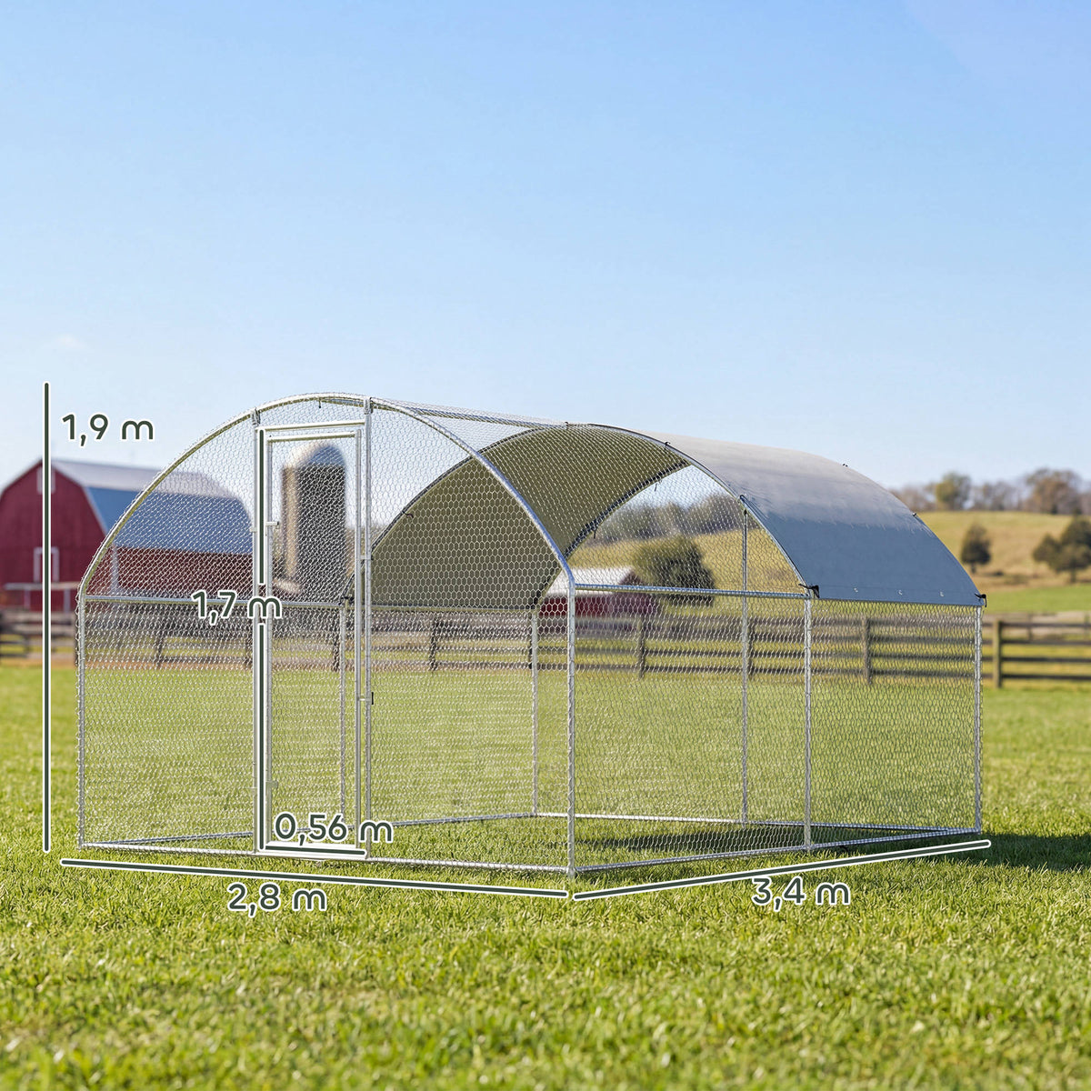 Pawhut Gallinero Para Exterior 2,8x3,4x1,9 M Para 10-16 Gallinas Plata_2