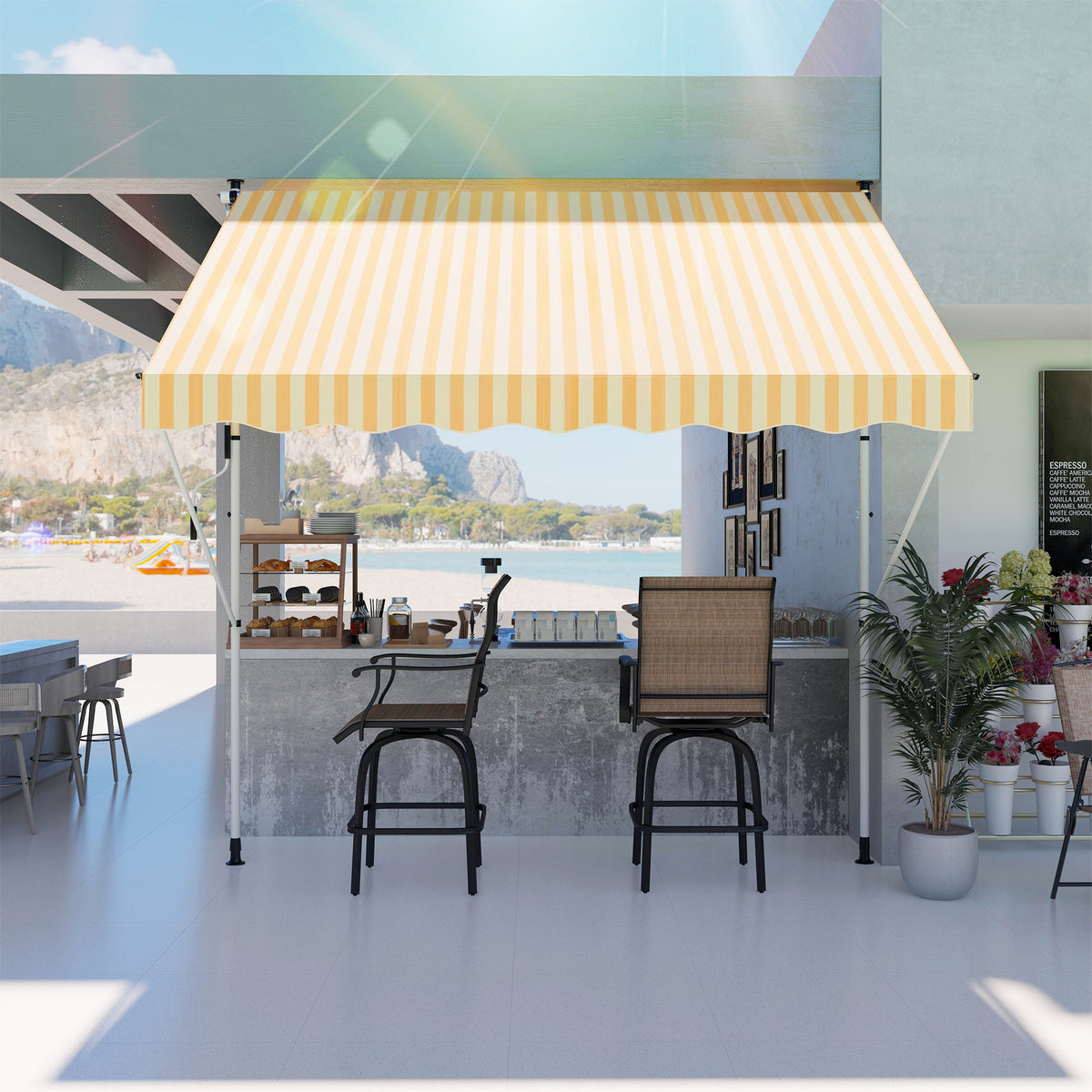 Toldo Manual Retráctil Exterior Outsunny 300x150x170-280 Cm Amarillo_1