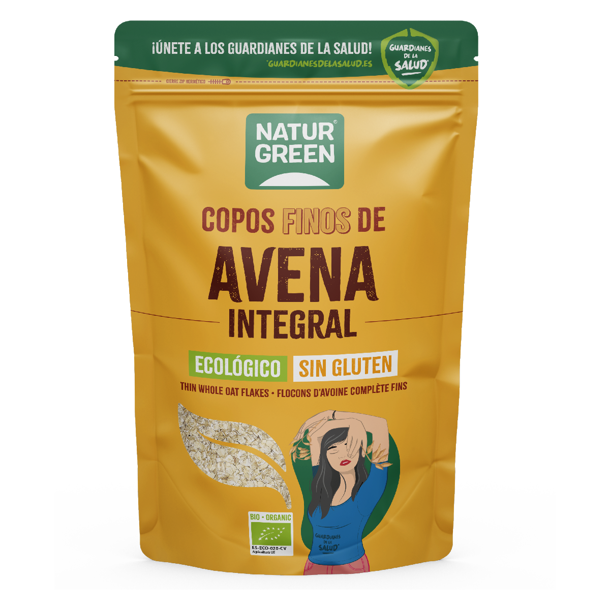 Copos de Avena Finos Sin Gluten Bio NaturGreen, 1 Kg