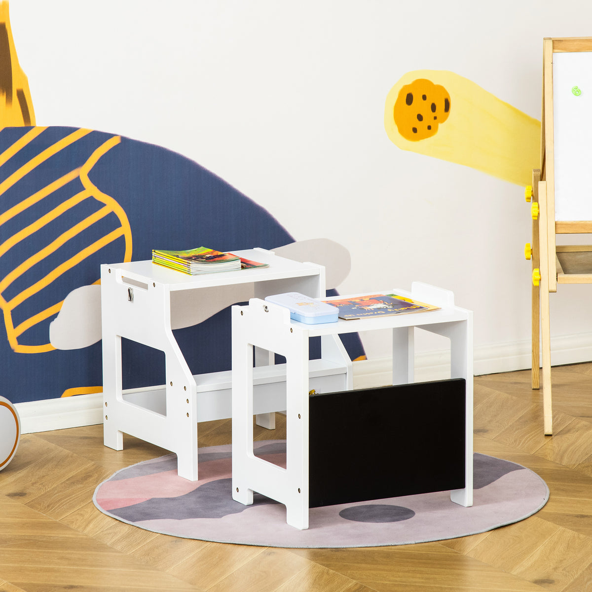 Torre De Aprendizaje Para Niños Con Pizarra Homcom 42x44x86cm Blanco_1