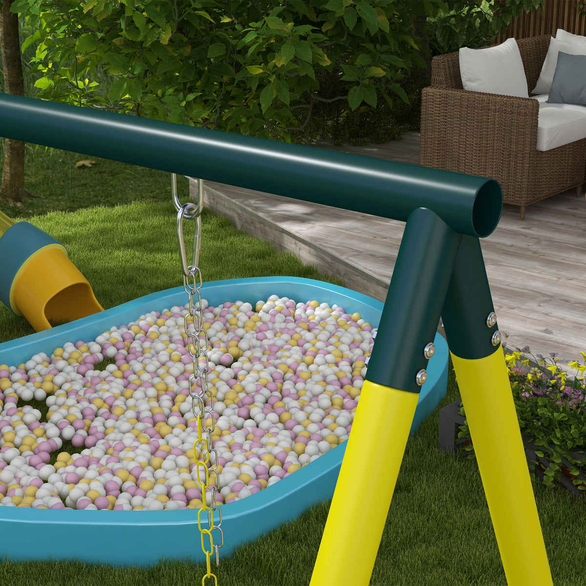 Columpio Infantil Outsunny Acero, Pe Amarillo 267x180x202 Cm_4