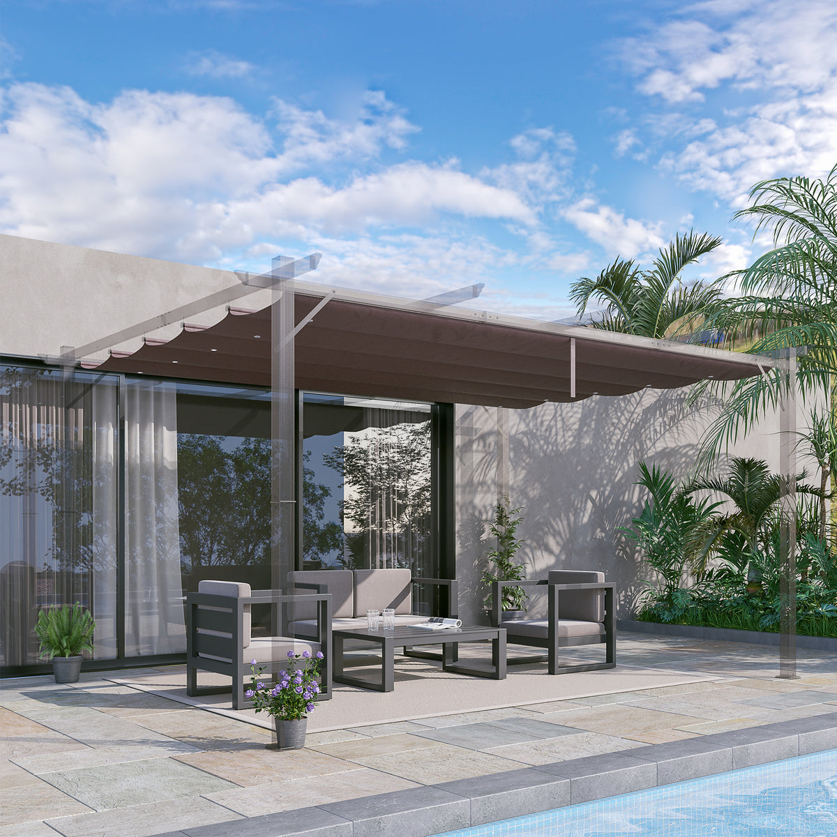 Cubierta Para Pérgola Toldo Retráctil Outsunny 350x250 Cm Café_1