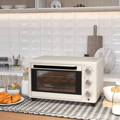 Horno Eléctrico Homcom Metal, Vidrio Templado Crema 46x38.5x29 Cm_1