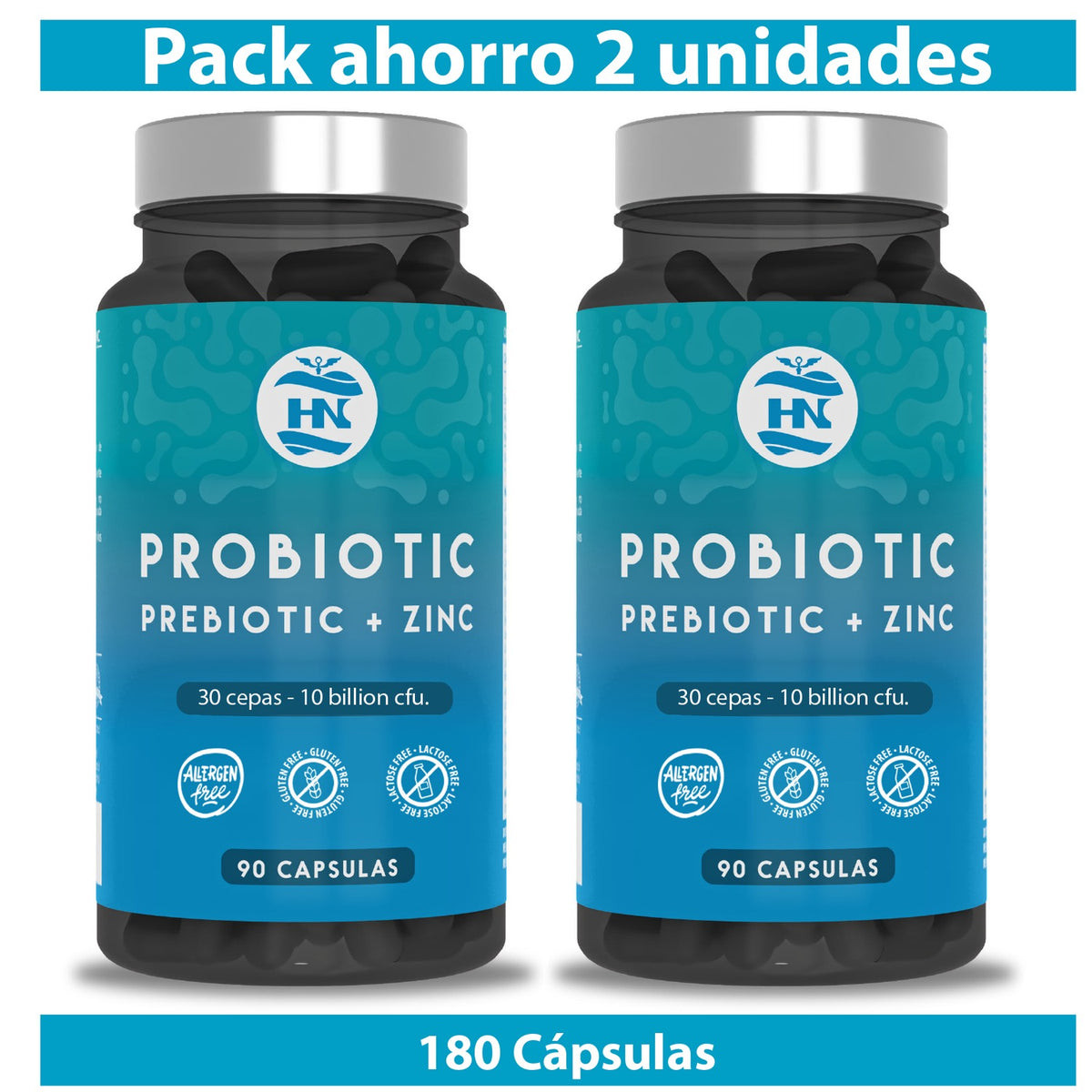 Probióticos Y Prebióticos Intestinales Con Zinc Pack 2 X 90 Cápsulas (180 Cápsulas) - 30 Cepas Bacterianas Hn_0