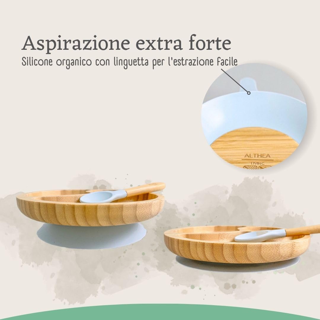 Vajilla De Bambú Natural Para Bebé Con Ventosa Antideslizante 2 Piezas Althea Living Gris Perla_5