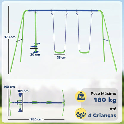 Juego De Columpios De Jardín De Metal Outsunny 280x140x178 Cm Verde_2