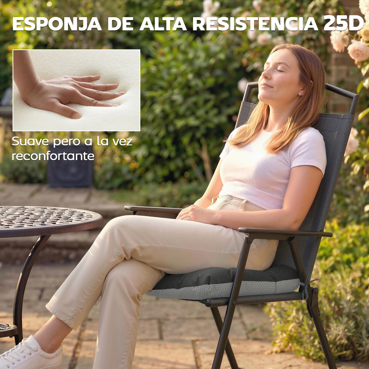 Cojines Para Sillas Outsunny Poliéster, Espuma Gris Oscuro 39.5x39.5x10 Cm_5