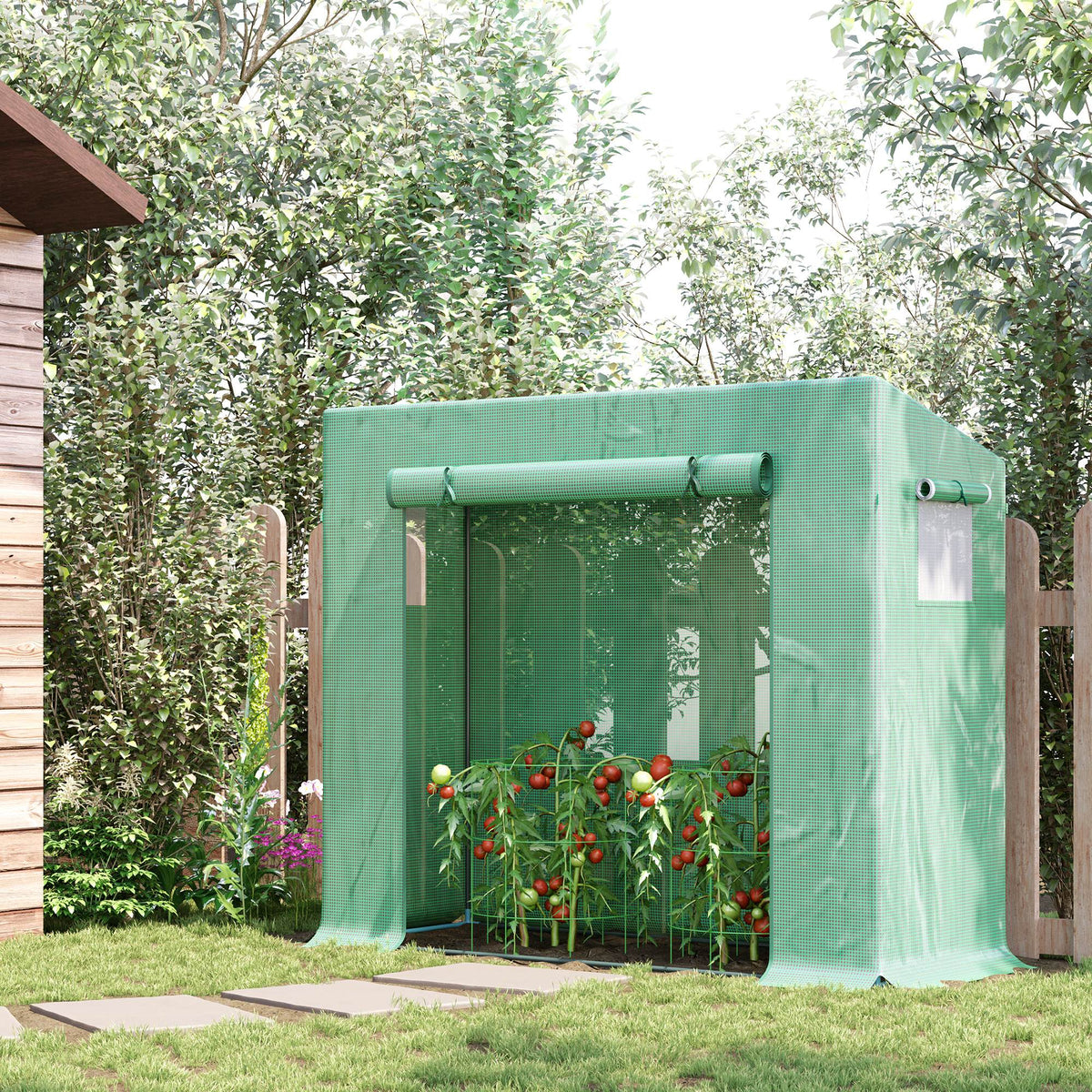 Invernadero Outsunny Acero, Pe Verde 200x76x168 Cm_1