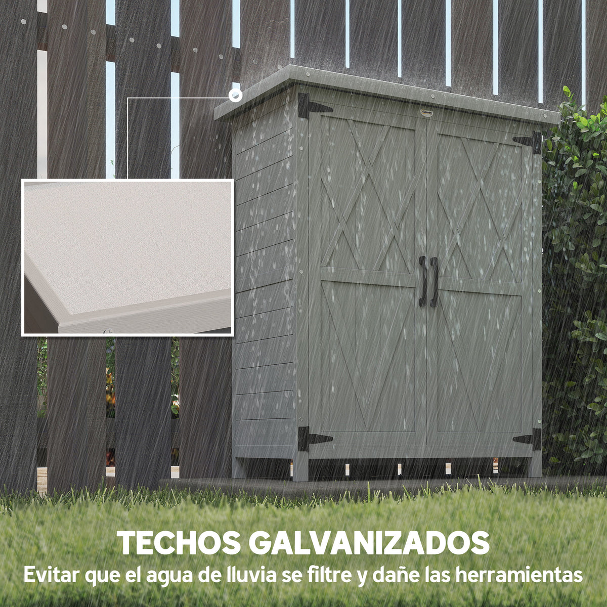 Armario De Jardín Outsunny Madera De Abeto Gris 75x40x90 Cm_4