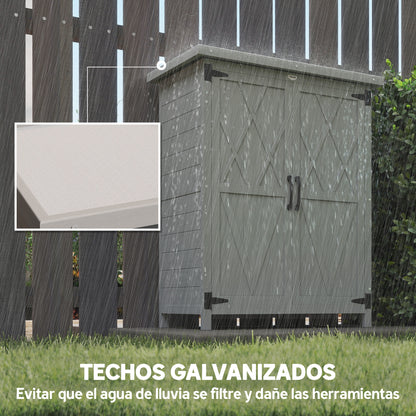 Armario De Jardín Outsunny Madera De Abeto Gris 75x40x90 Cm_4