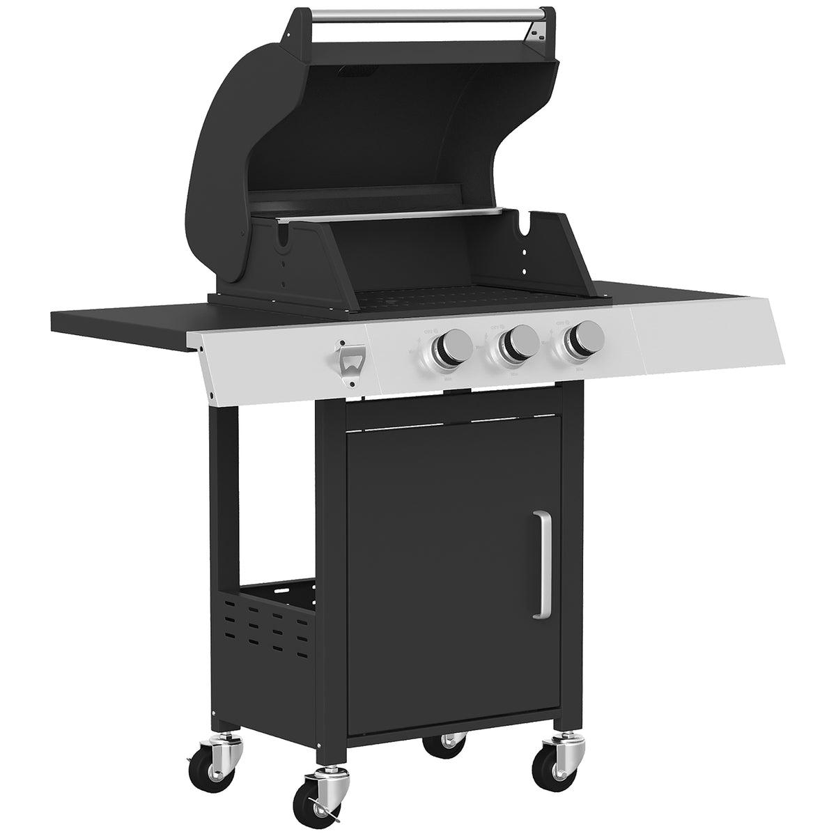 Barbacoa De Gas Outsunny Acero Inoxidable, Metal Negro 109x50x109 Cm_3