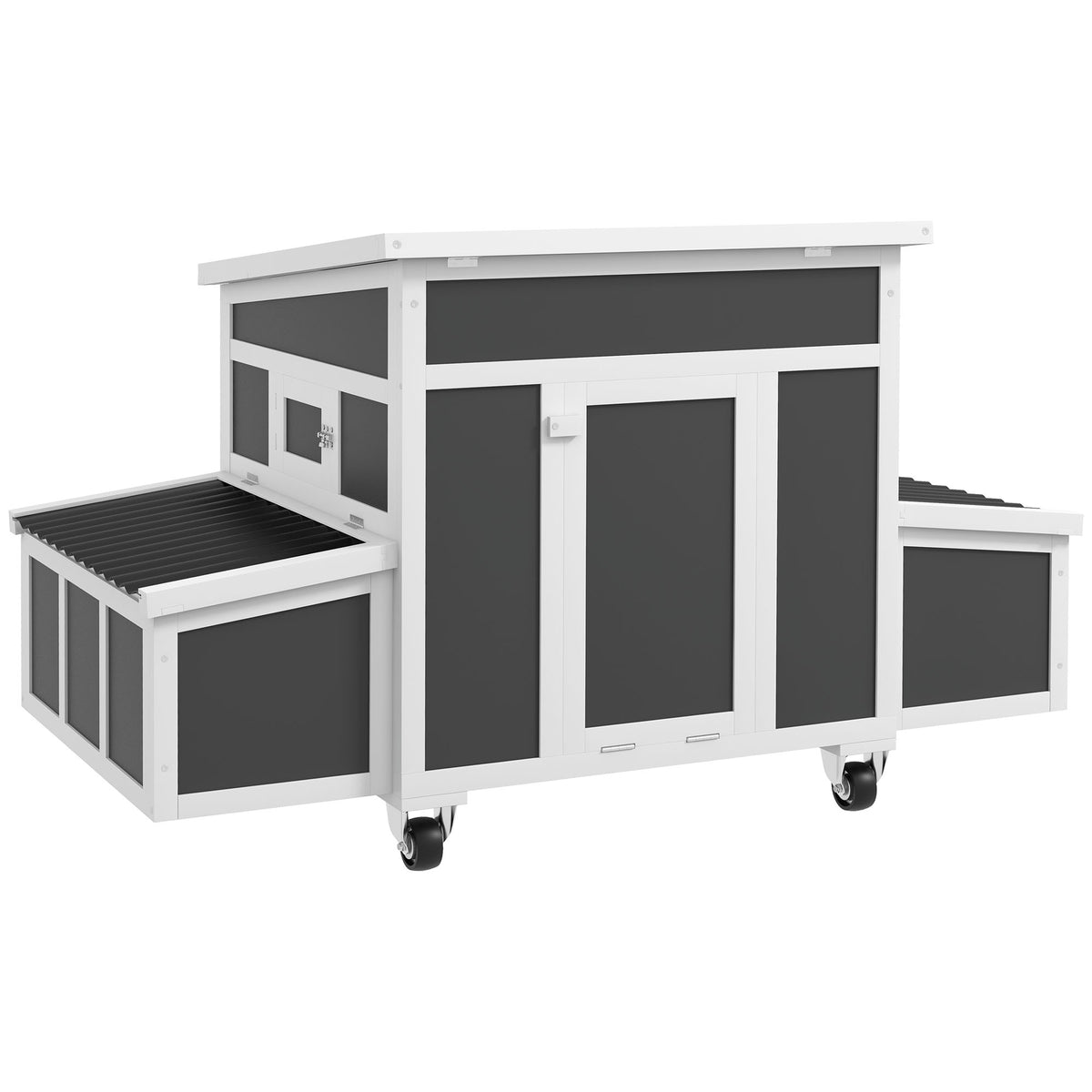 Gallinero Pawhut Madera De Abeto, Plástico Gris Oscuro 147x93.5x89.5 Cm_0