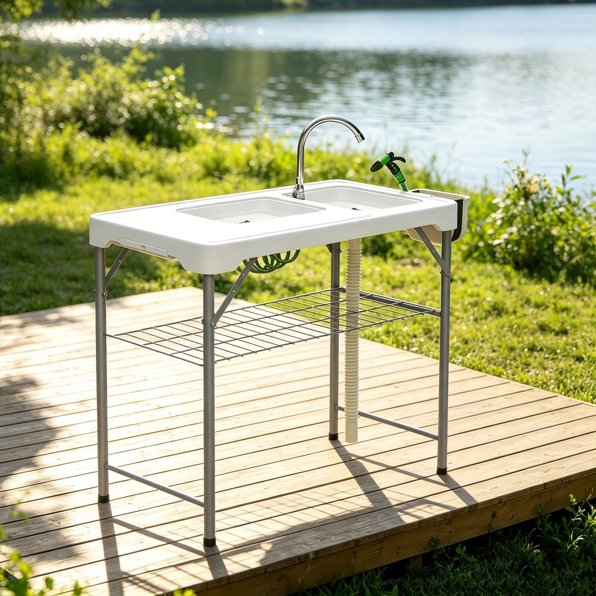 Mesa Plegable Camping Outsunny Hdpe, Metal Blanco 108x58x92 Cm_1