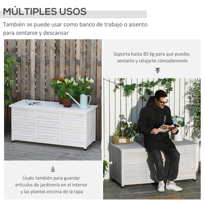Baúl De Madera Outsunny Blanco 127x56x60 Cm Madera De Abeto_5
